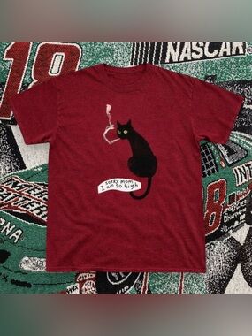 Gildan Black Cat Smoking Graphic T-Shirt Antique Cherry Red For Unisex